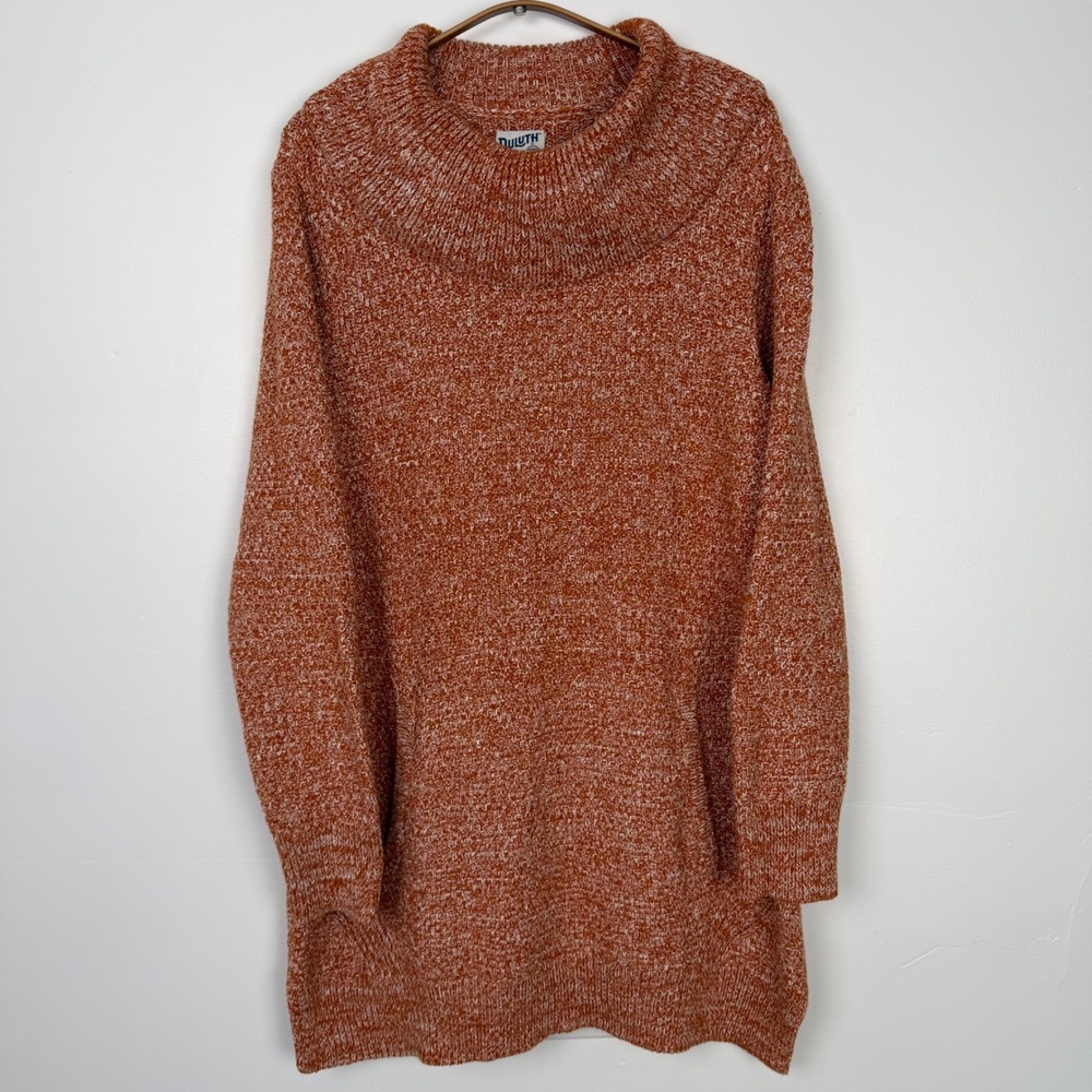 Duluth Trading Co Womens Heritage Cowl Neck Marled Tunic Sweater Orange White M